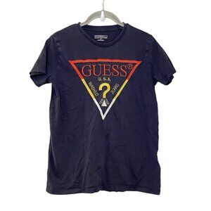 Guess Youth Boys Navy Blue Organic Cotton Triangle Embroidered Logo T-Shirt 14